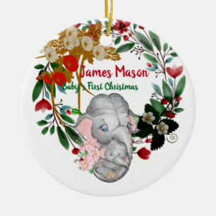 Babys 1. Weihnachten Botanischer grüner Kranz Flor Keramik Ornament