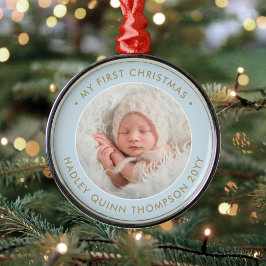 Baby's 1. Weihnachten Modernes Foto Light Blue Ornament Aus Metall