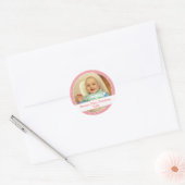 Babys 1. Weihnachten Personalisiertes Foto Pink St Runder Aufkleber (Umschlag)