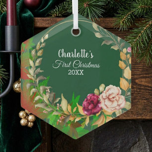 Babys 1. Weihnachten Wasserfarbe Floraler Kranz Gr Ornament Aus Glas