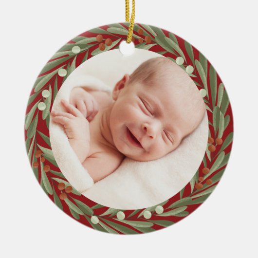 Baby's 1. Weihnachts-Foto Keepake Keramik Ornament (Vorne)