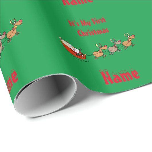 Babys 1. Weihnachts Funny Glossgrün Geschenkpapier (Rolleneckpunkt)