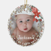 Baby's 1. Weihnachts-Holly-Kranz-Foto Keepake Keramik Ornament (Links)