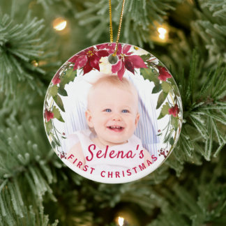 Baby's 1. Weihnachts-Holly-Kranz-Foto Keepake Keramik Ornament