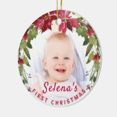 Baby's 1. Weihnachts-Holly-Kranz-Foto Keepake Keramik Ornament (Links)