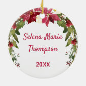 Baby's 1. Weihnachts-Holly-Kranz-Foto Keepake Keramik Ornament (Hinten)