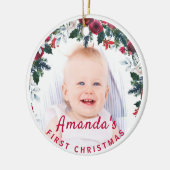 Baby's 1. Weihnachts Holly Rose Wreath Foto Keramik Ornament (Links)