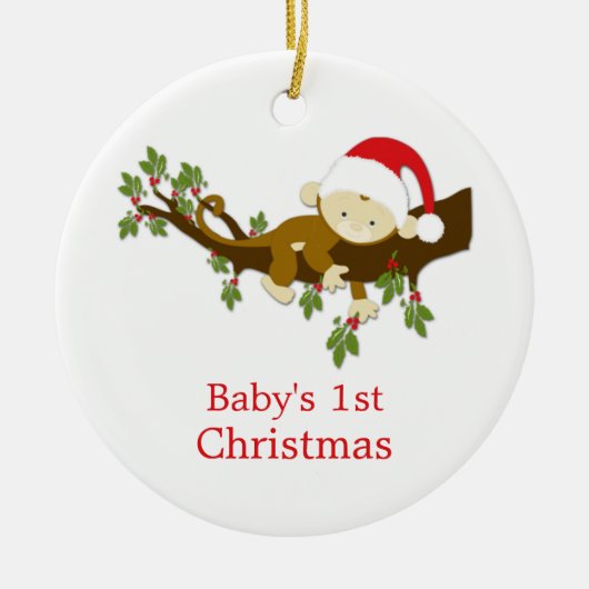 Baby's 1. Weihnachts Kleiner Affen Holly Foto Keramikornament (Vorne)