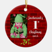 Baby's 1. Weihnachts Red Brick Round Keepake Keramik Ornament (Vorne)