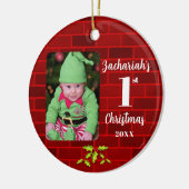 Baby's 1. Weihnachts Red Brick Round Keepake Keramik Ornament (Links)