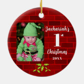 Baby's 1. Weihnachts Red Brick Round Keepake Keramik Ornament (Hinten)