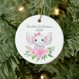 Babys 1. Weihnachts-Rosa Elephant Green Floral Keramik Ornament