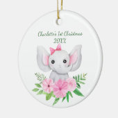 Babys 1. Weihnachts-Rosa Elephant Green Floral Keramik Ornament (Links)