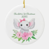 Babys 1. Weihnachts-Rosa Elephant Green Floral Keramik Ornament (Hinten)
