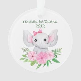 Babys 1. Weihnachts-Rosa Elephant Green Floral Ornament