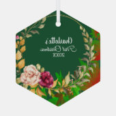 Babys 1. Weihnachtsfarbe Blumenreath Grün Ornament Aus Glas (Rückseite)