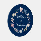 Baby's 1. Weihnachtsfeiertag Blue Botanical Keramik Ornament (Rechts)