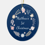 Baby's 1. Weihnachtsfeiertag Blue Botanical Keramik Ornament (Links)