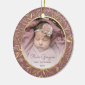 Babys 1. Weihnachtsfest Foto Dusty Rose Gold Round Keramik Ornament (Links)