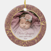 Babys 1. Weihnachtsfest Foto Dusty Rose Gold Round Keramik Ornament (Hinten)
