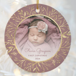 Babys 1. Weihnachtsfest Foto Dusty Rose Gold Round Keramik Ornament