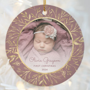 Babys 1. Weihnachtsfest Foto Dusty Rose Gold Round Keramik Ornament