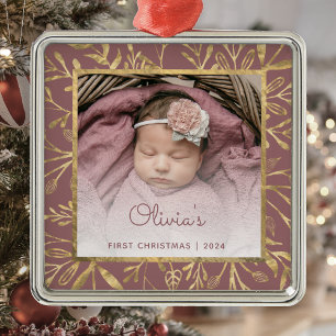 Baby's 1. Weihnachtsfoto Dusty Rose Gold Laub Ornament Aus Metall
