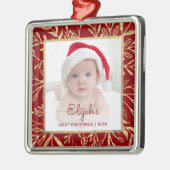 Babys 1. Weihnachtsgebäck Burgundy Gold Foliage Fo Ornament Aus Metall (Links)