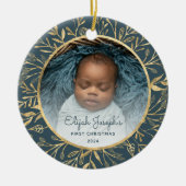 Babys 1. Weihnachtsgebäck Gold Foliage Aquamarine Keramik Ornament (Vorne)