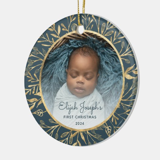 Babys 1. Weihnachtsgebäck Gold Foliage Aquamarine Keramik Ornament (Links)
