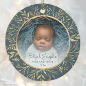 Babys 1. Weihnachtsgebäck Gold Foliage Aquamarine  Keramik Ornament