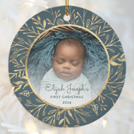 Babys 1. Weihnachtsgebäck Gold Foliage Aquamarine  Keramik Ornament