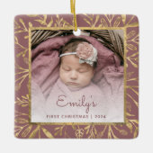 Babys 1. Weihnachtsgebäck Gold Foliage Dusty Rose Keramikornament (Vorderseite)