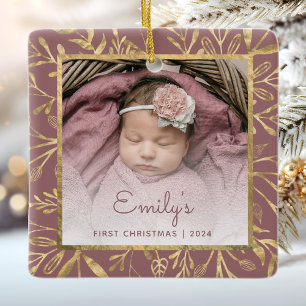 Babys 1. Weihnachtsgebäck Gold Foliage Dusty Rose Keramikornament