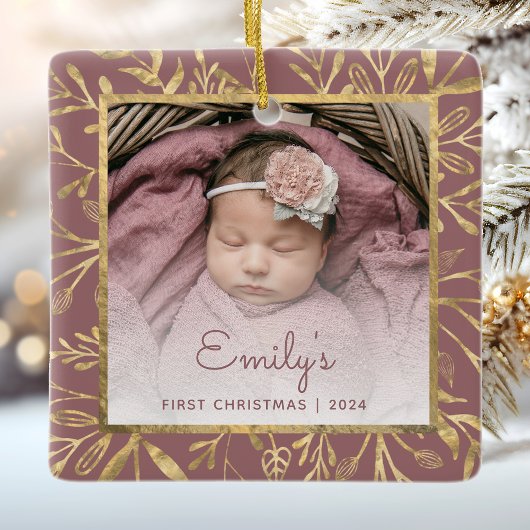 Babys 1. Weihnachtsgebäck Gold Foliage Dusty Rose Keramikornament