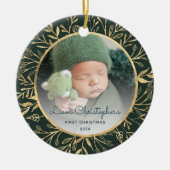 Babys 1. Weihnachtsgebäck Gold Foliage Green Round Keramik Ornament (Vorne)