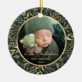Babys 1. Weihnachtsgebäck Gold Foliage Green Round Keramik Ornament (Vorne)