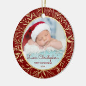 Babys 1. Weihnachtsgebäck Gold Foliage Red Round Keramik Ornament (Links)
