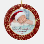 Babys 1. Weihnachtsgebäck Gold Foliage Red Round Keramik Ornament (Hinten)