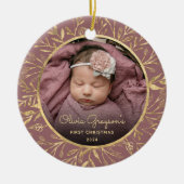 Babys 1. Weihnachtsgebäck Gold Foliage Rose Runde Keramik Ornament (Vorne)