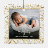 Babys 1. Weihnachtsgebäck Gold Foliage White Keramikornament (Rückseite)