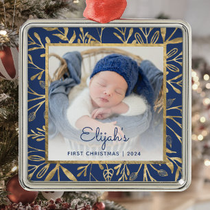 Babys 1. Weihnachtsgebäck Navy Blue Gold Foliage F Ornament Aus Metall