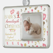 Baby's 1. Weihnachtsgeburt Stats Keepake | Rahmen-Ornament Silber (Links)