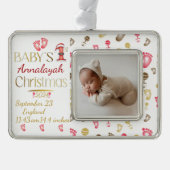Baby's 1. Weihnachtsgeburt Stats Keepake | Rahmen-Ornament Silber (Vorderseite)