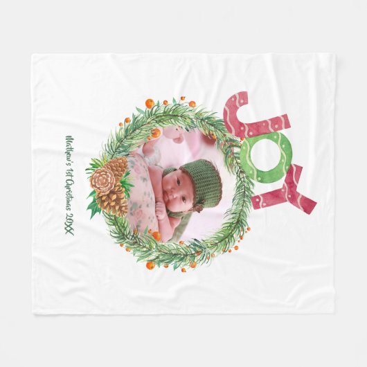 Babys 1. Weihnachtsgeschenke FOTO Wreath Keepake Fleecedecke (Vorderseite (Horizontal))