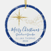 Babys 1. Weihnachtsgroßeltern Blue Gold Foto Keramik Ornament (Vorne)