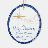 Babys 1. Weihnachtsgroßeltern Blue Gold Foto Keramik Ornament (Links)