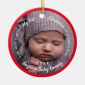Baby's 1. Weihnachtsjubiläum Geburtsstat Baby Name Keramik Ornament (Vorne)