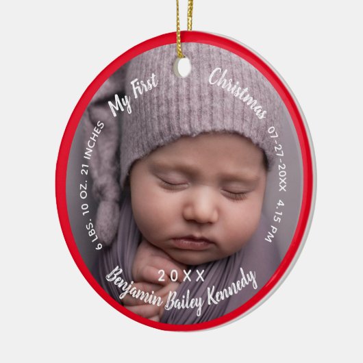 Baby's 1. Weihnachtsjubiläum Geburtsstat Baby Name Keramik Ornament (Links)