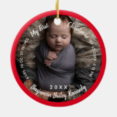 Baby's 1. Weihnachtsjubiläum Geburtsstat Baby Name Keramik Ornament (Hinten)